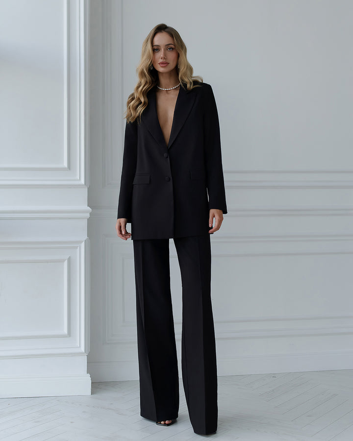 Black oversize Blazer and wide leg pants co-ord suit for business women