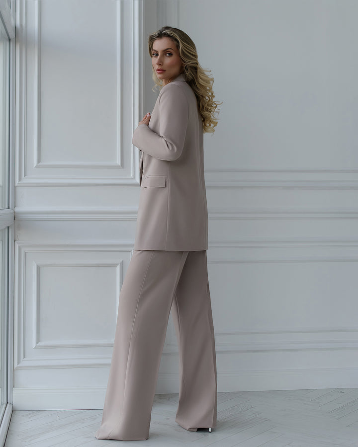 Classy beige oversize Blazer and wide leg pants co-ord suit for business women