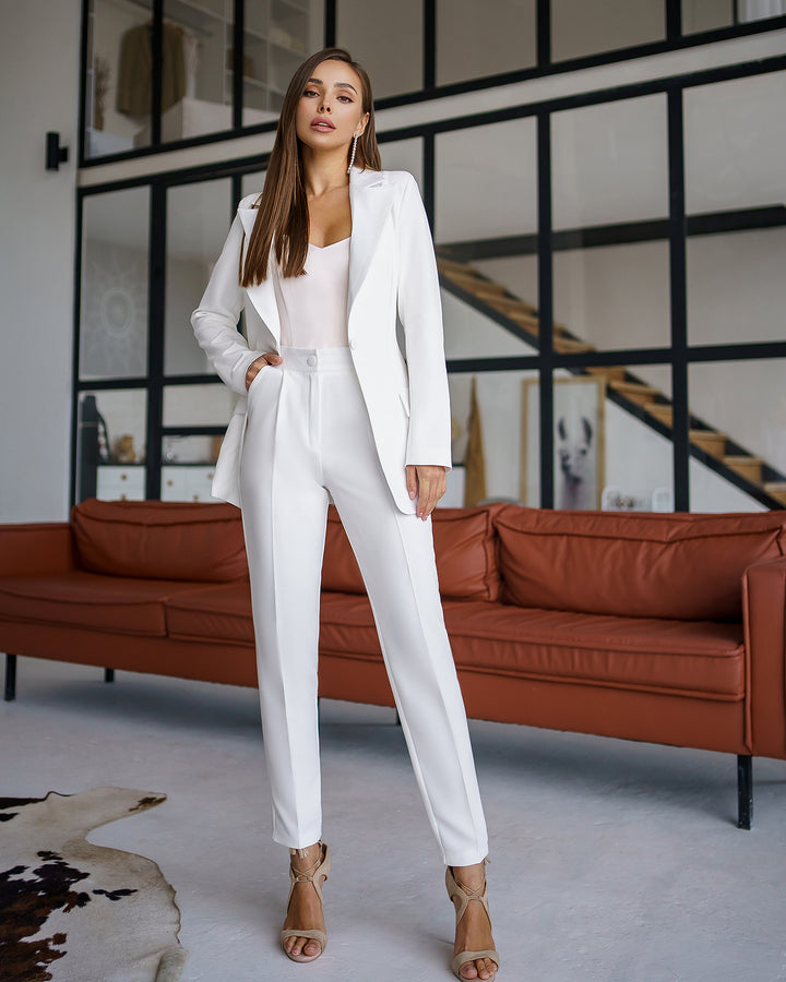 White Elegant and Classy 2-piece blazer trouser pantsuit for women