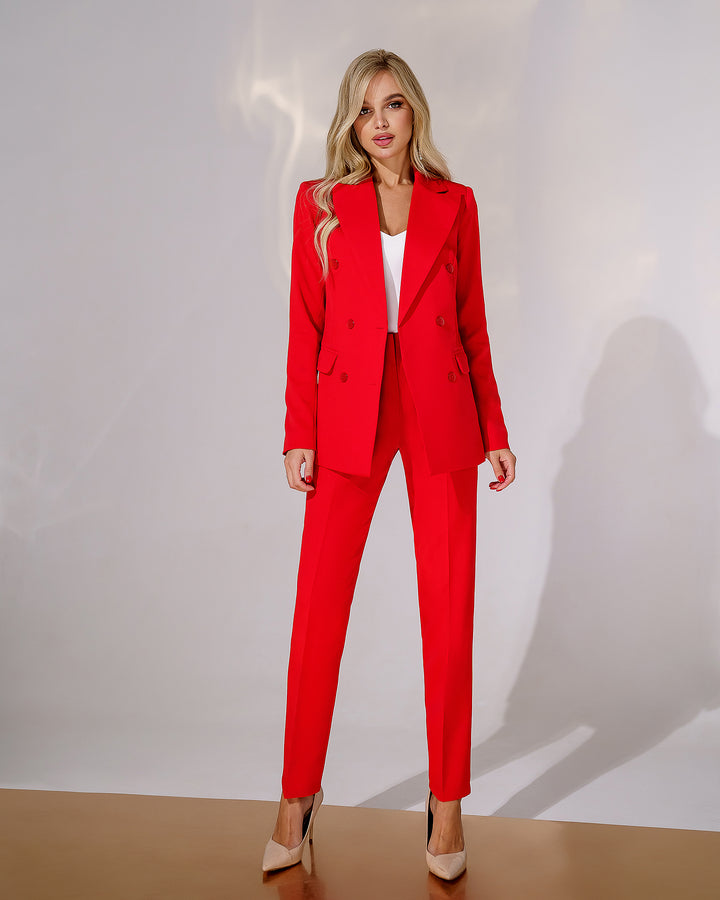 Red classic 2-piece double-breasted bazer trouser suit