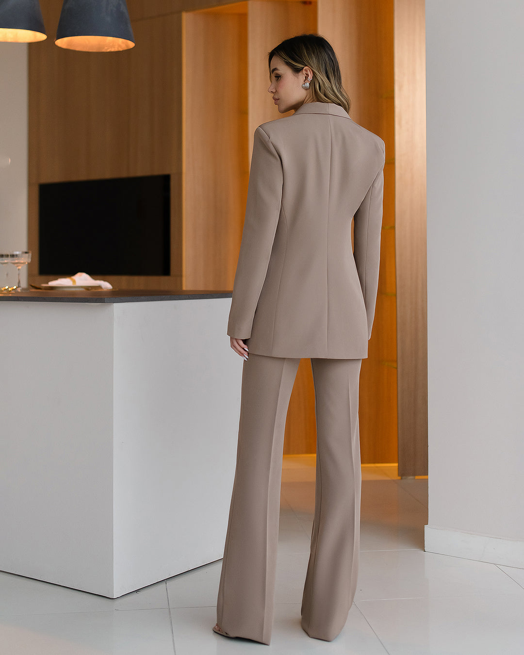 Mocco Beige fitted pantsuit for tall women