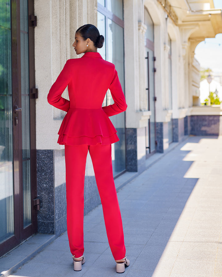 Red Pantsuit with Peplum Blazer