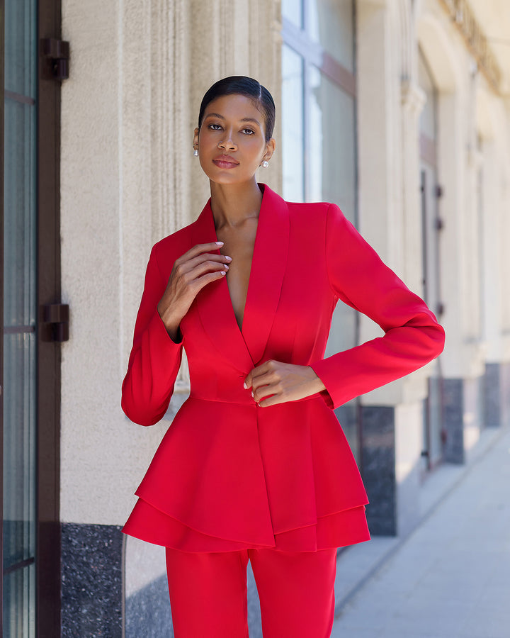 Red Pantsuit with Peplum Blazer