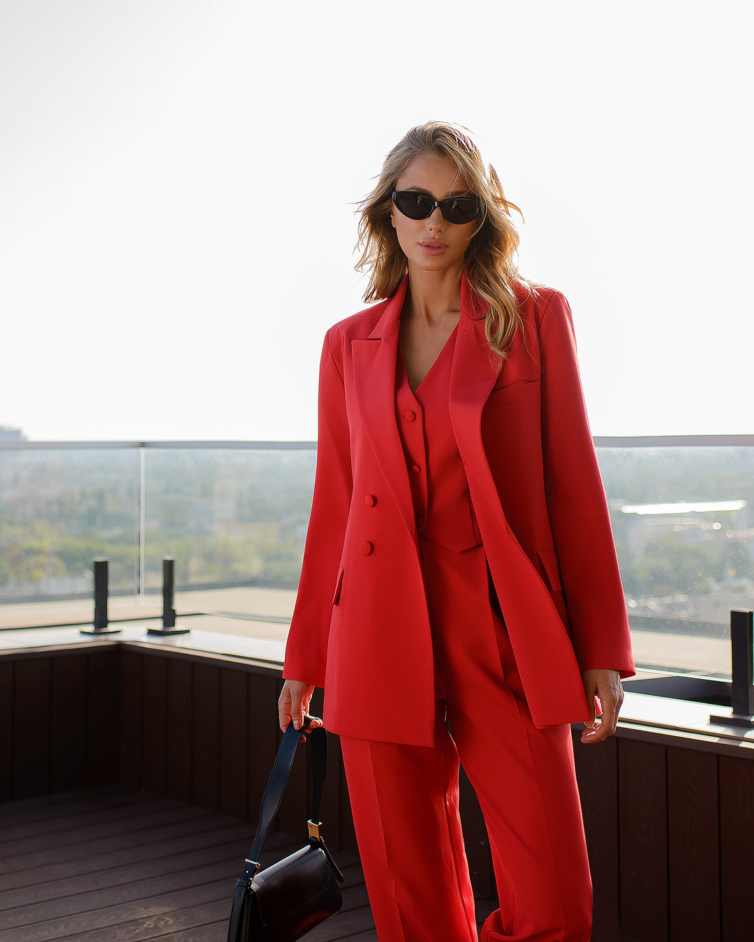 Red formal 3-piece pantsuit for tall