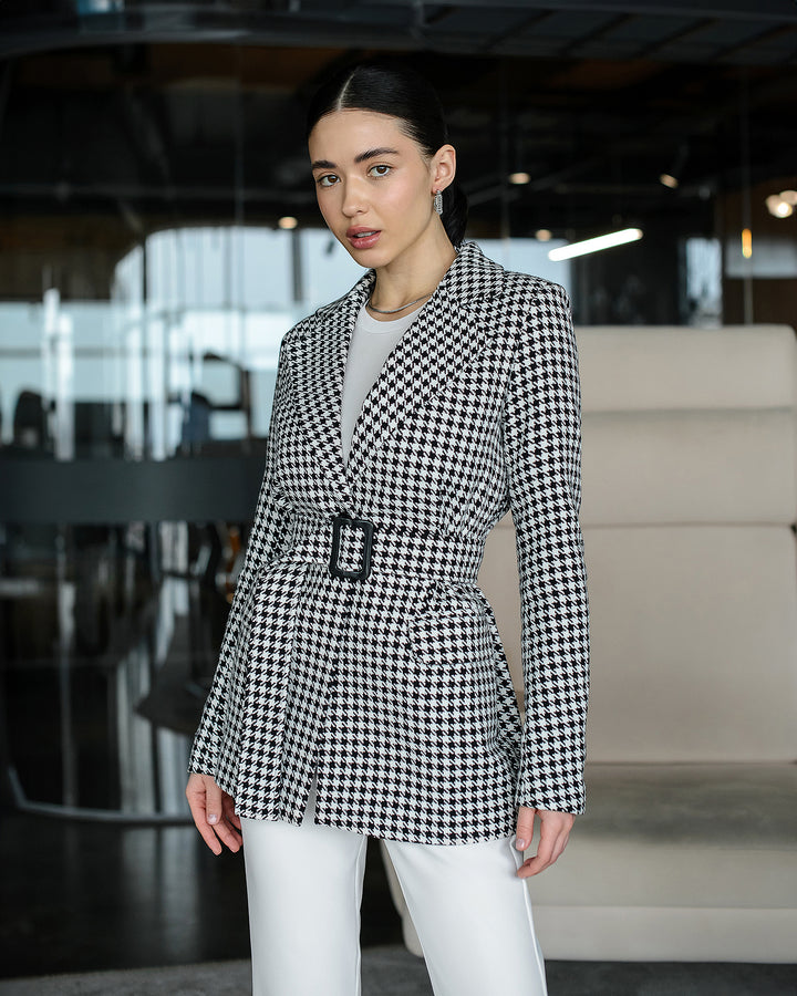 Houndstooth belted blazer