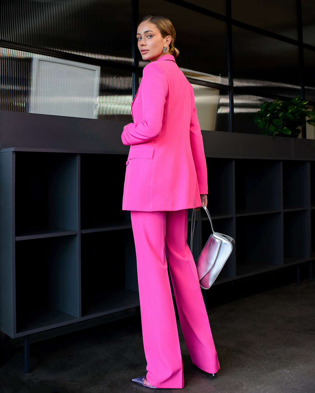 Hot Pink elegant 3-piece waistcoat pantsuit for tall women