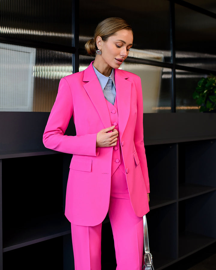 Hot Pink elegant 3-piece waistcoat pantsuit for tall women