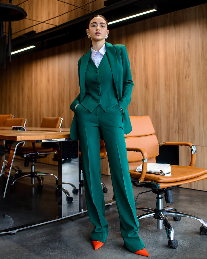 Emerald Green elegant 3-piece waistcoat pantsuit for tall women