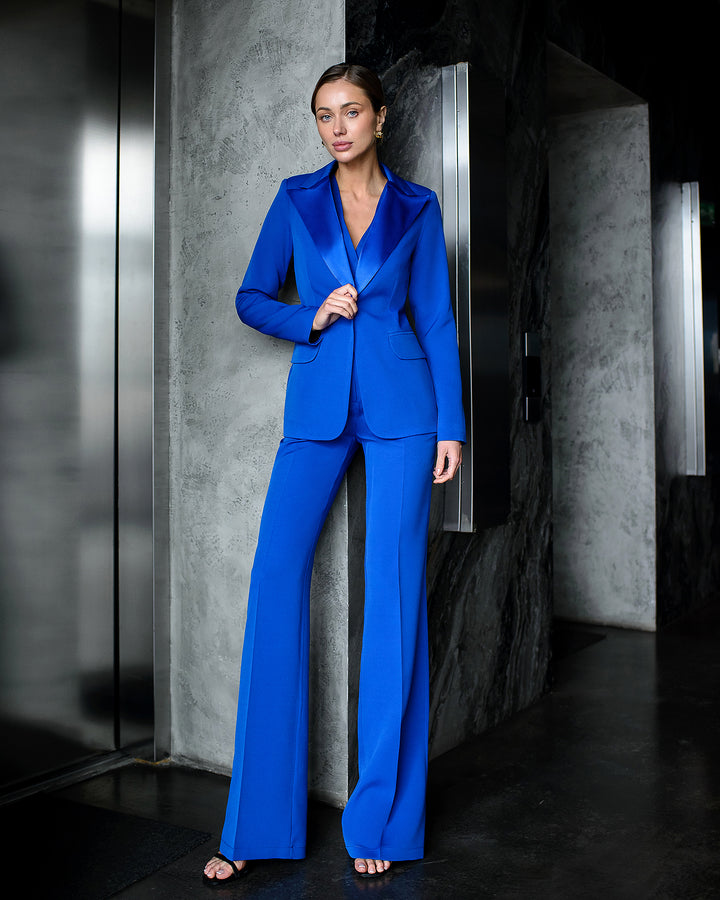 Royal blue Satin Lapel Pantsuit