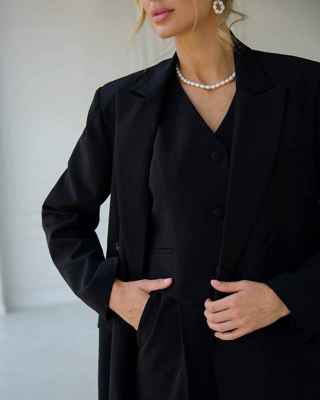 Black formal 3-piece pantsuit for tall