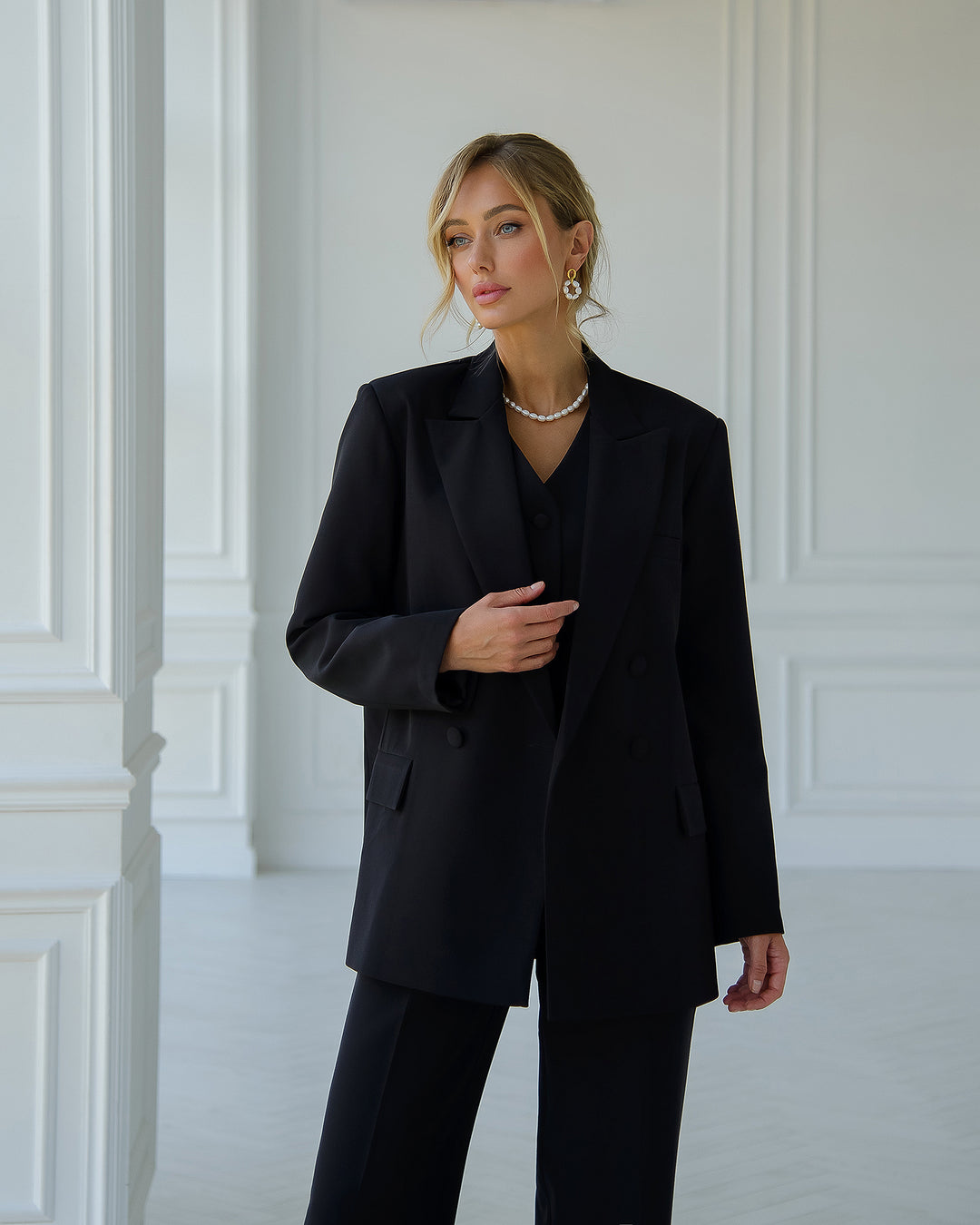 Black formal 3-piece pantsuit for tall