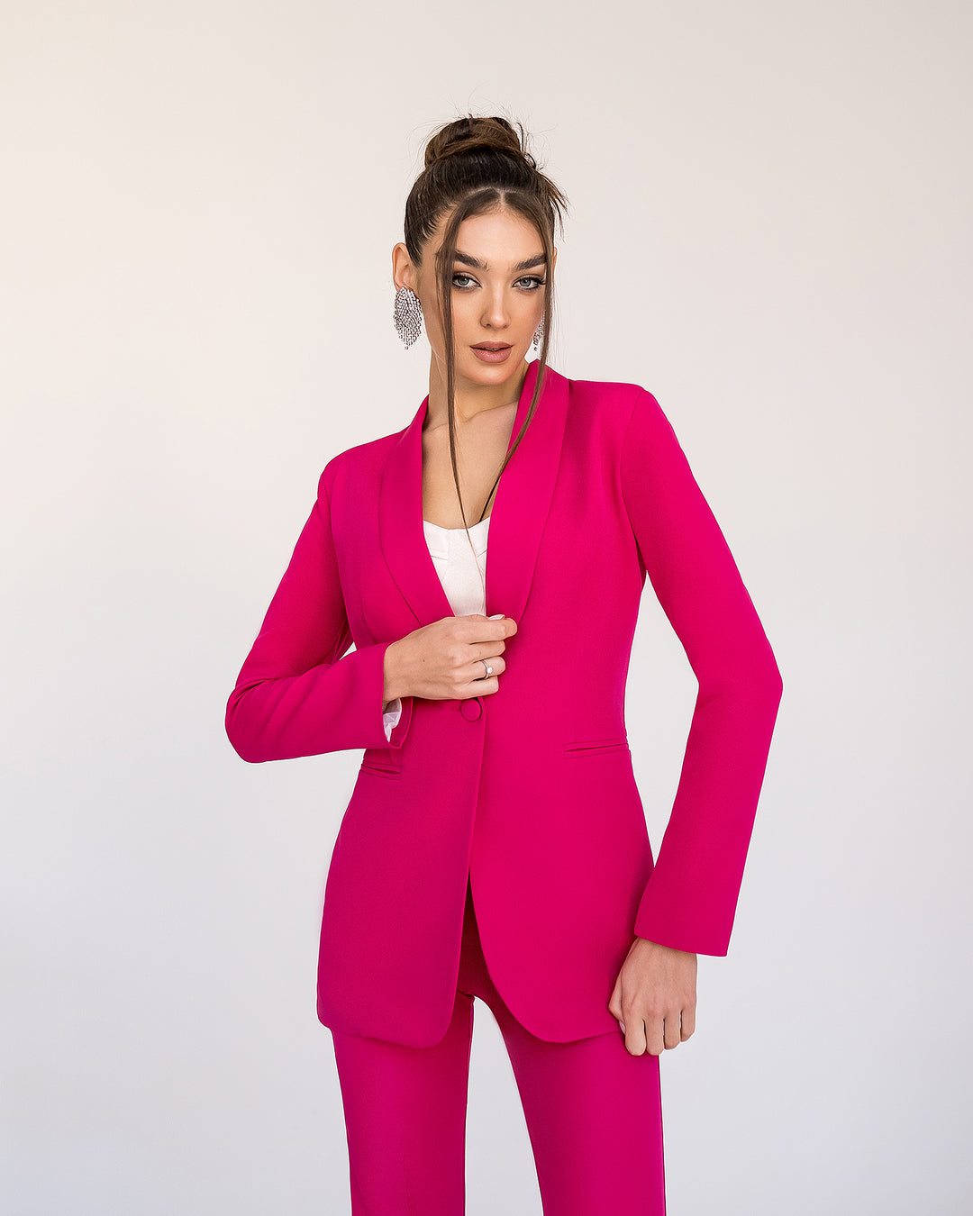 Hot Pink fitted pantsuit for tall women