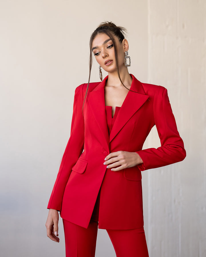 Red formal 2-piece pantsuit for tall women