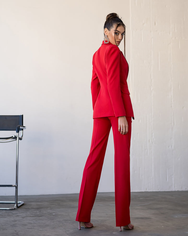 Red formal 2-piece pantsuit for tall women