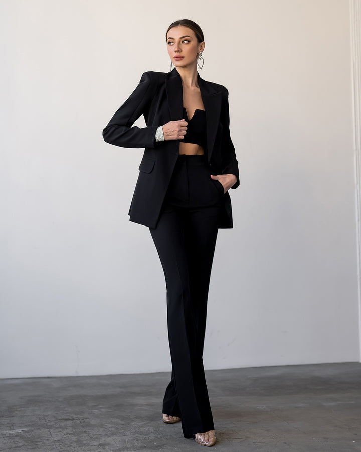 Black formal 2-piece pantsuit for tall women