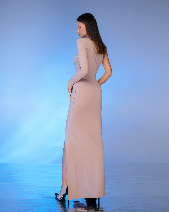 Beige One Shoulder Maxi Dress