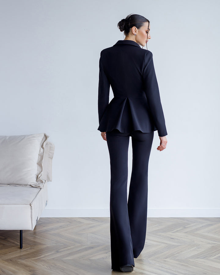 Black Peplum Blazer Suit