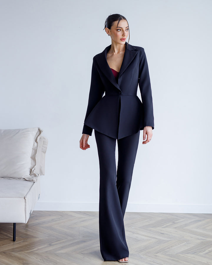 Black Peplum Blazer Suit