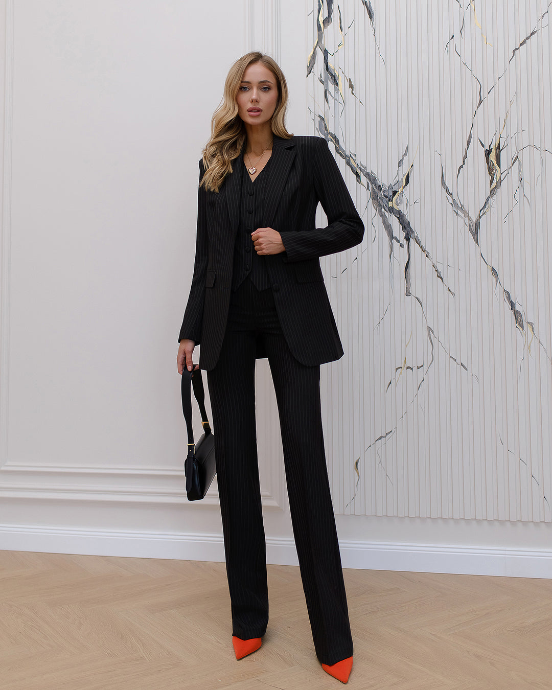 Black elegant 3-piece waistcoat pantsuit for tall women