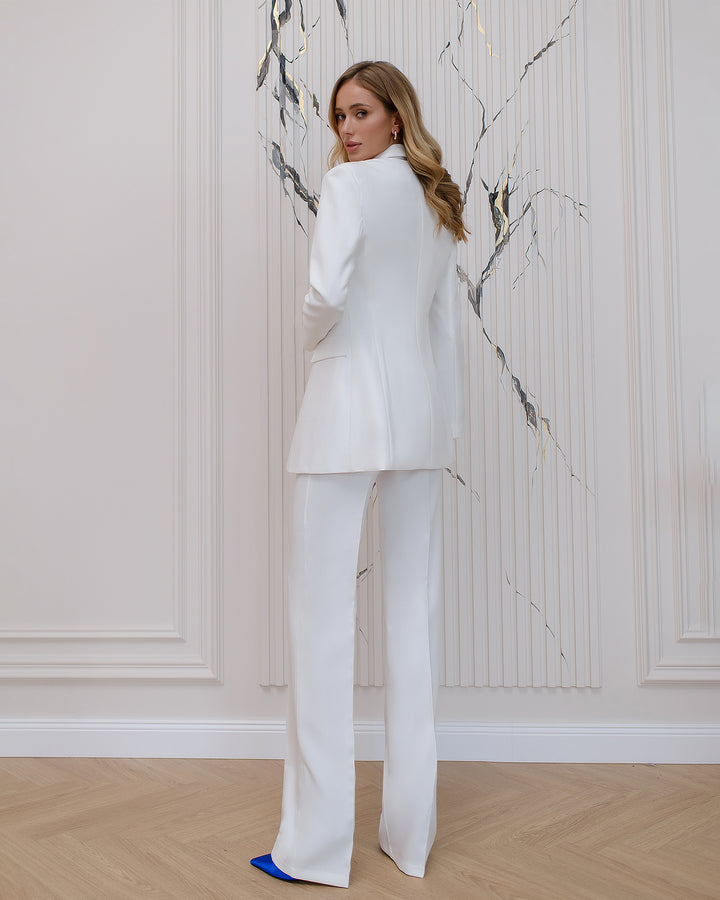 White elegant 3-piece waistcoat pantsuit for tall women