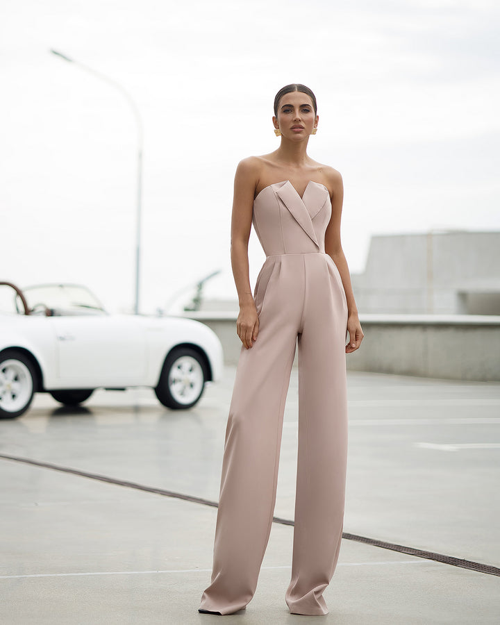 Beige Sleeveless Jumpsuit