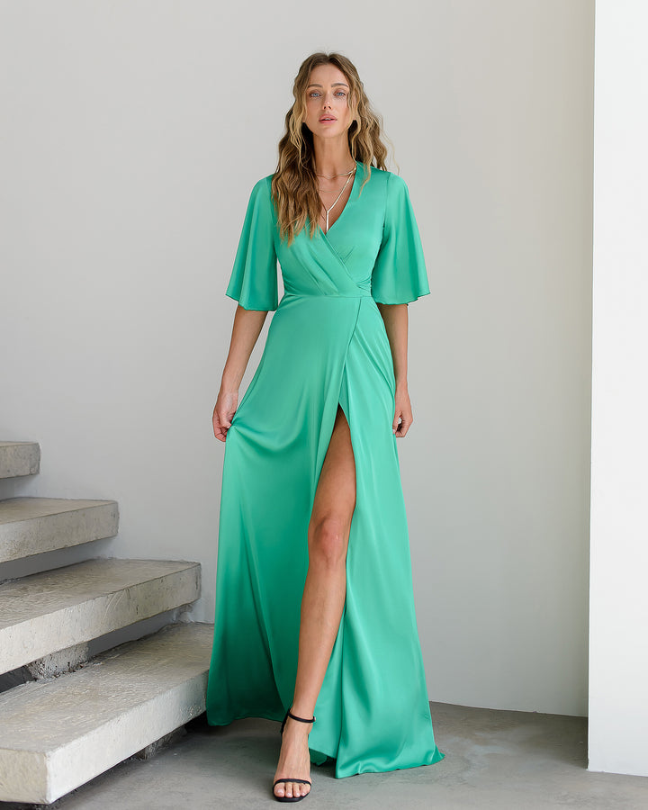 Green Silk Wrap Maxi Dress