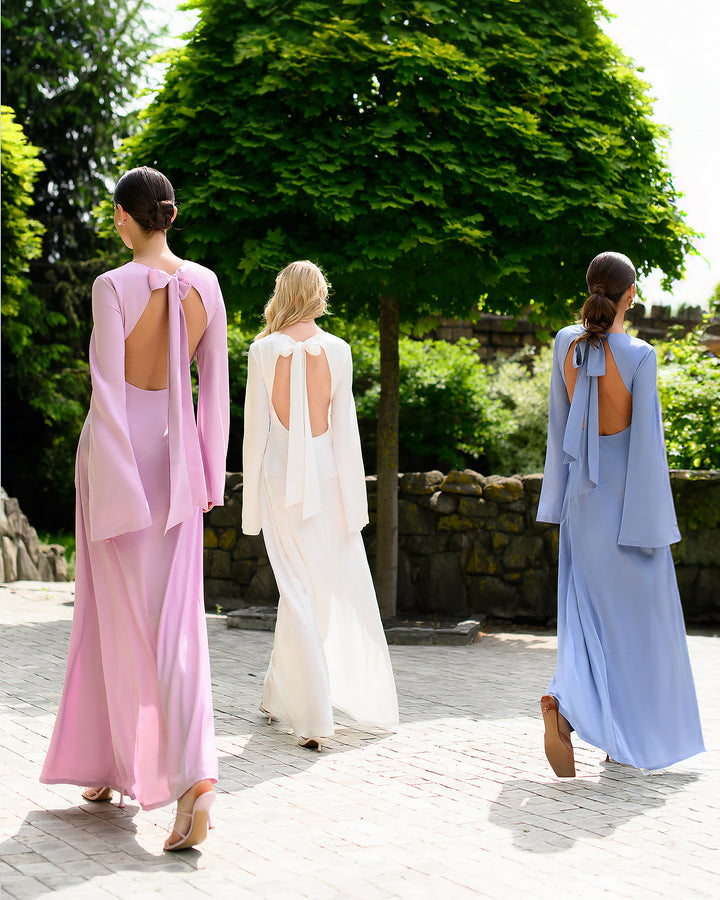 Moon Satin Maxi Dress Blue