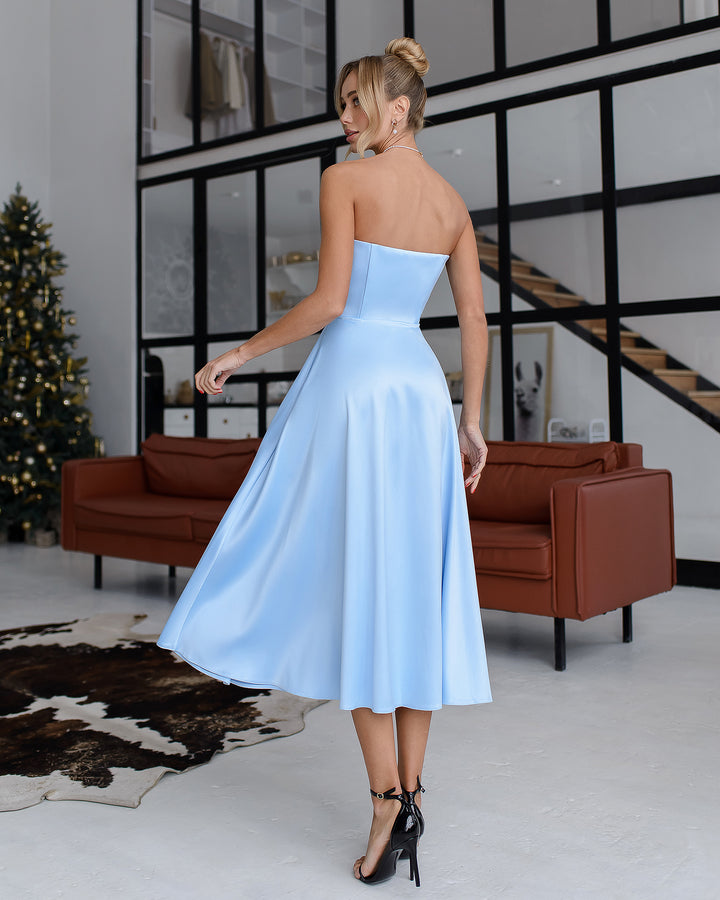 Light blue Satin Corseted Dress