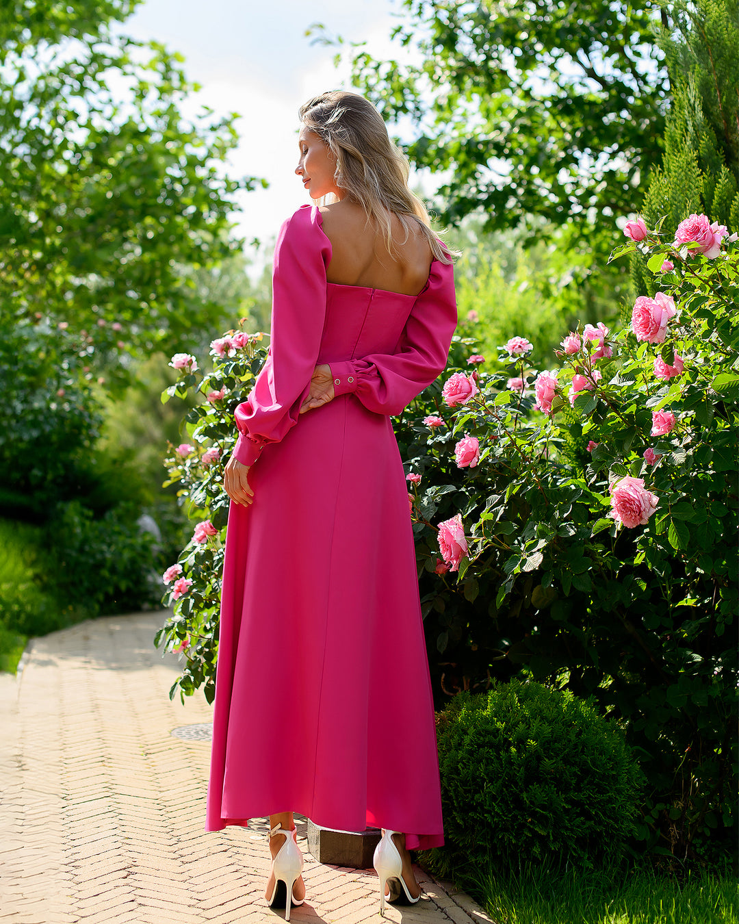 Hot pink Voluminous Sleeves dress