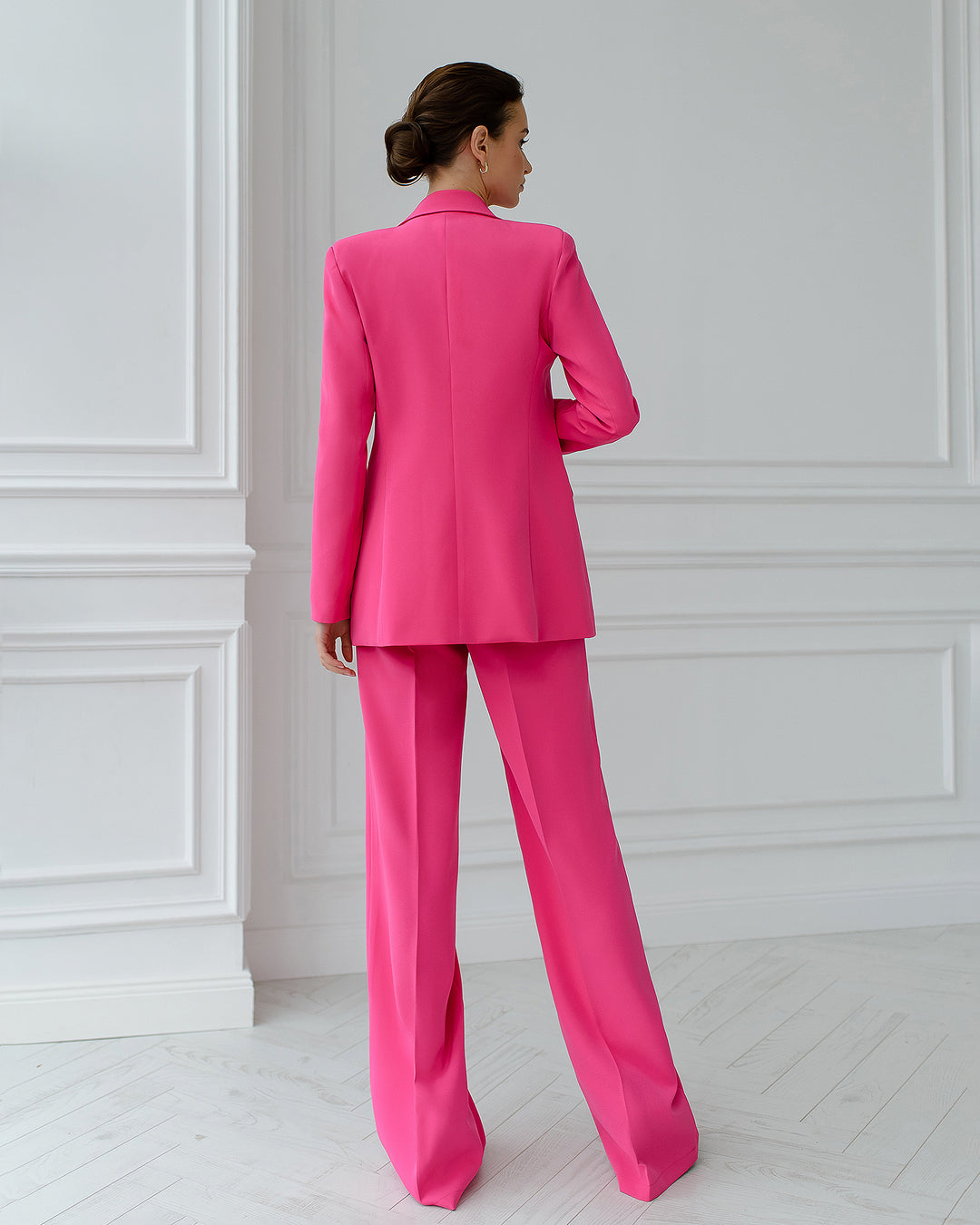 Hot Pink chic 3-piece Palazzo Pantsuit: blazer, crop top and pants