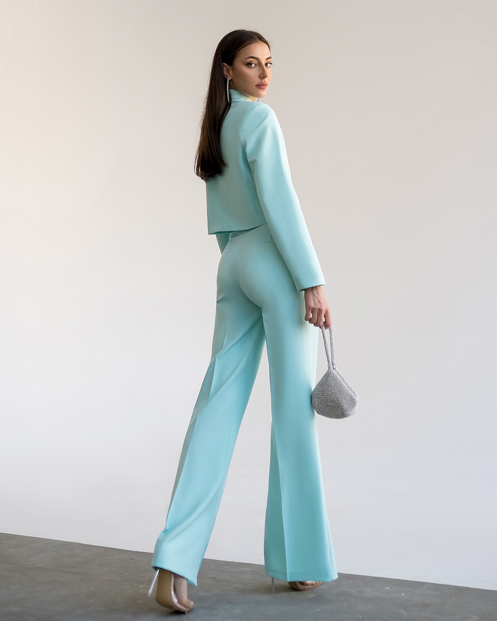 Mint Green chic crop blazer and high waist pants with slits set