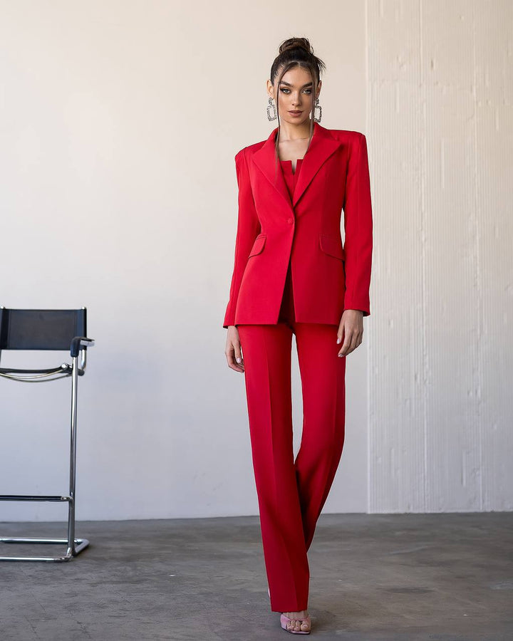 Red formal 2-piece pantsuit for tall women