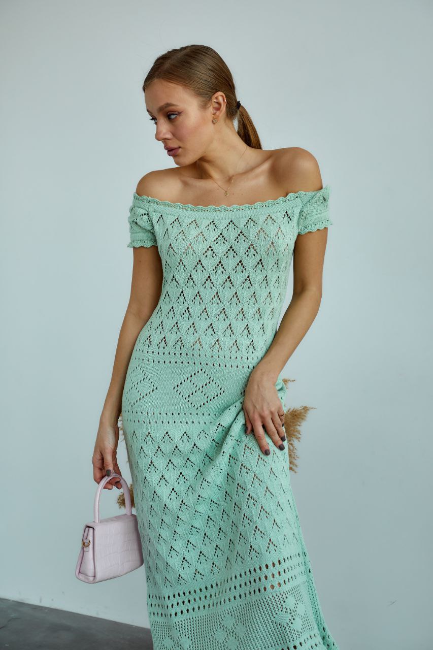 Boho Knit Midi Dress with Fringed Hem Pistachio