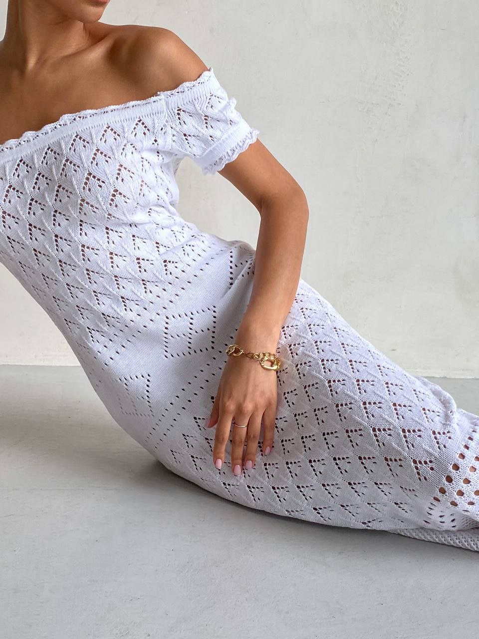 Boho Knit Midi Dress with Fringed Hem White