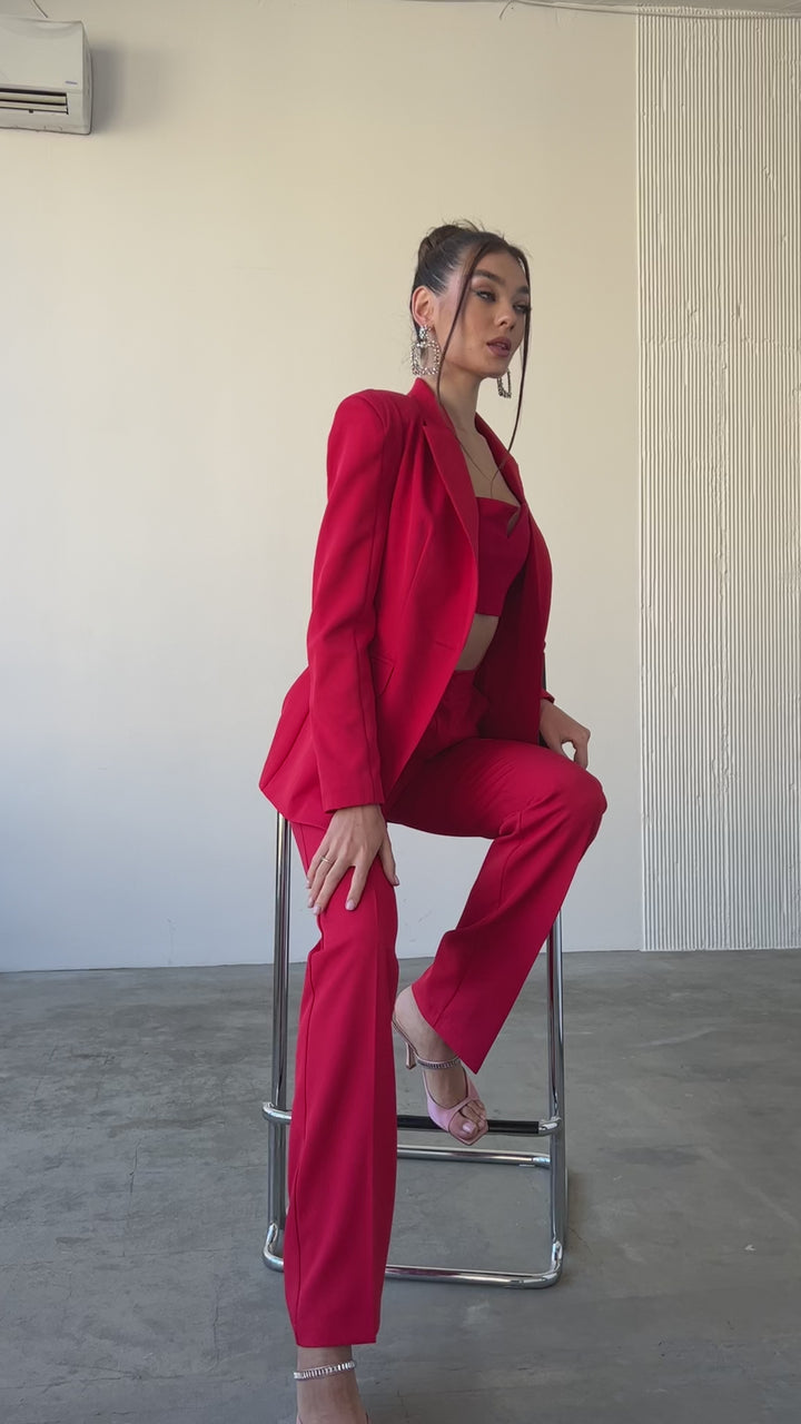 Red formal 2-piece pantsuit for tall women