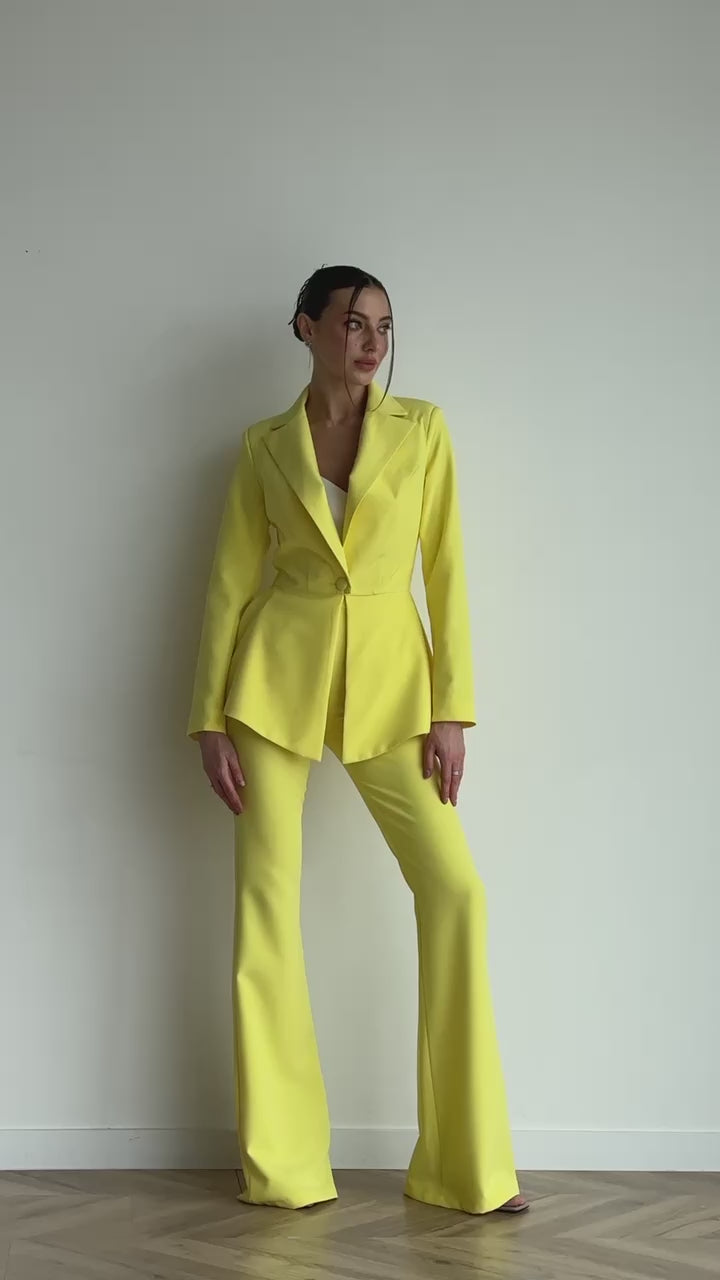 Lemon Yellow Peplum Blazer Suit