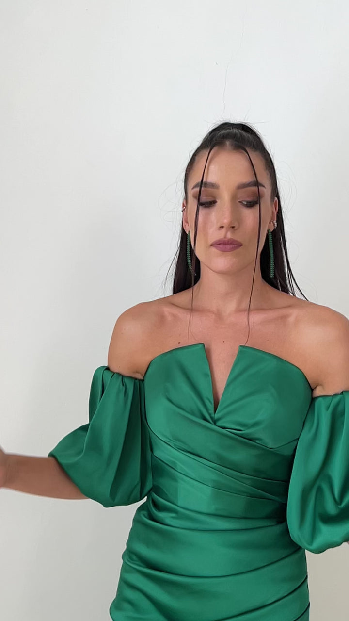Emerald Green Satin Midi Dress