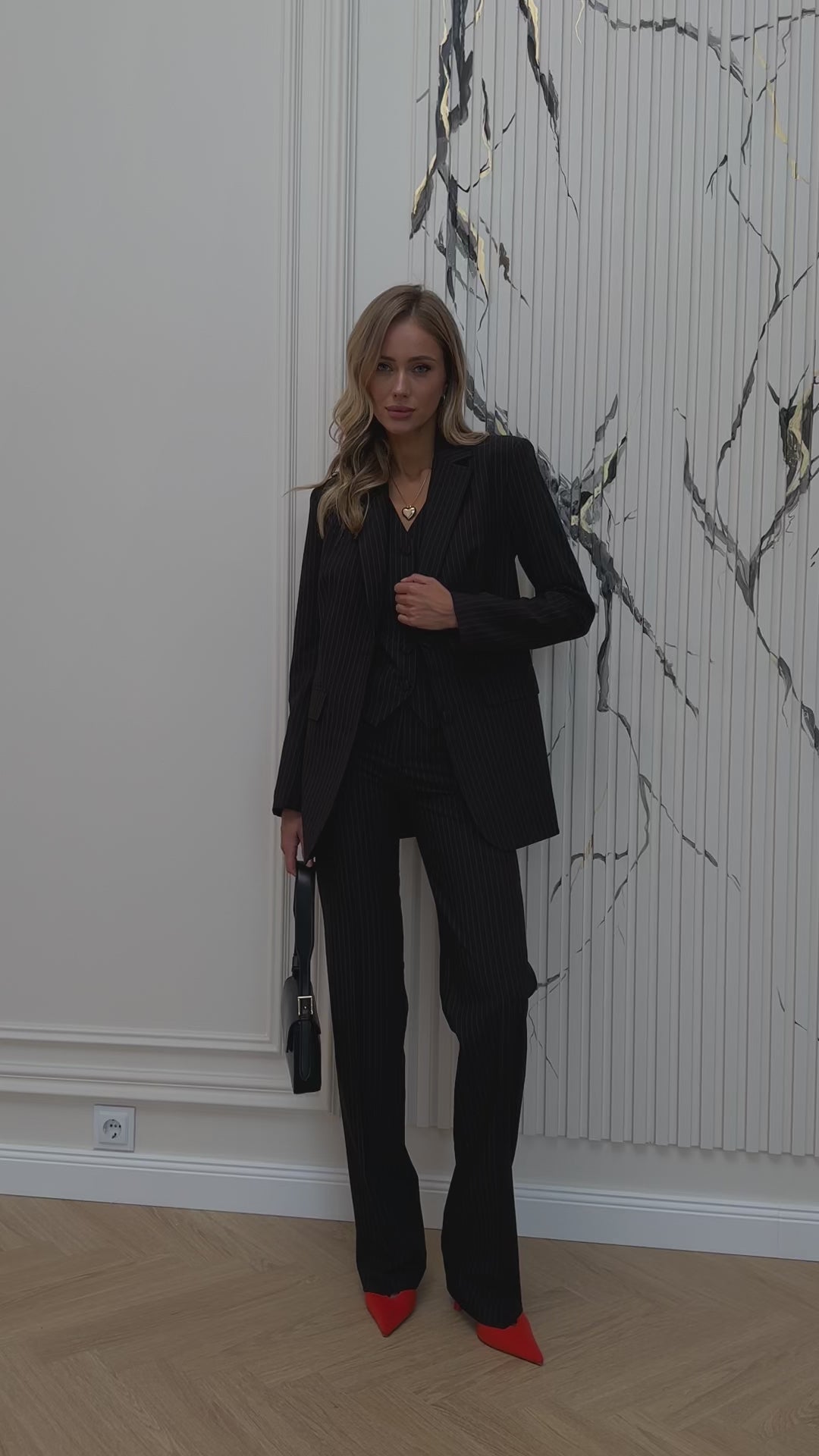 Black elegant 3-piece waistcoat pantsuit for tall women