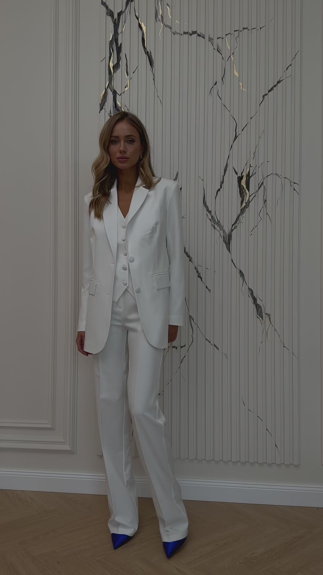 White elegant 3-piece waistcoat pantsuit for tall women