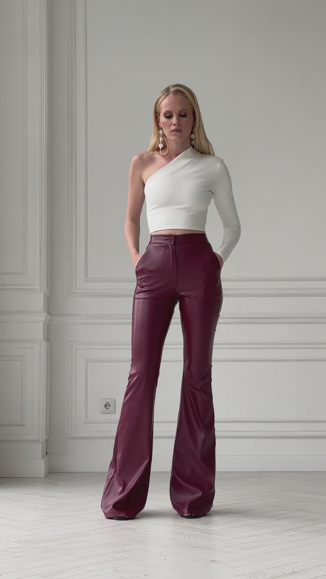 Maroon Vegan leather pants women