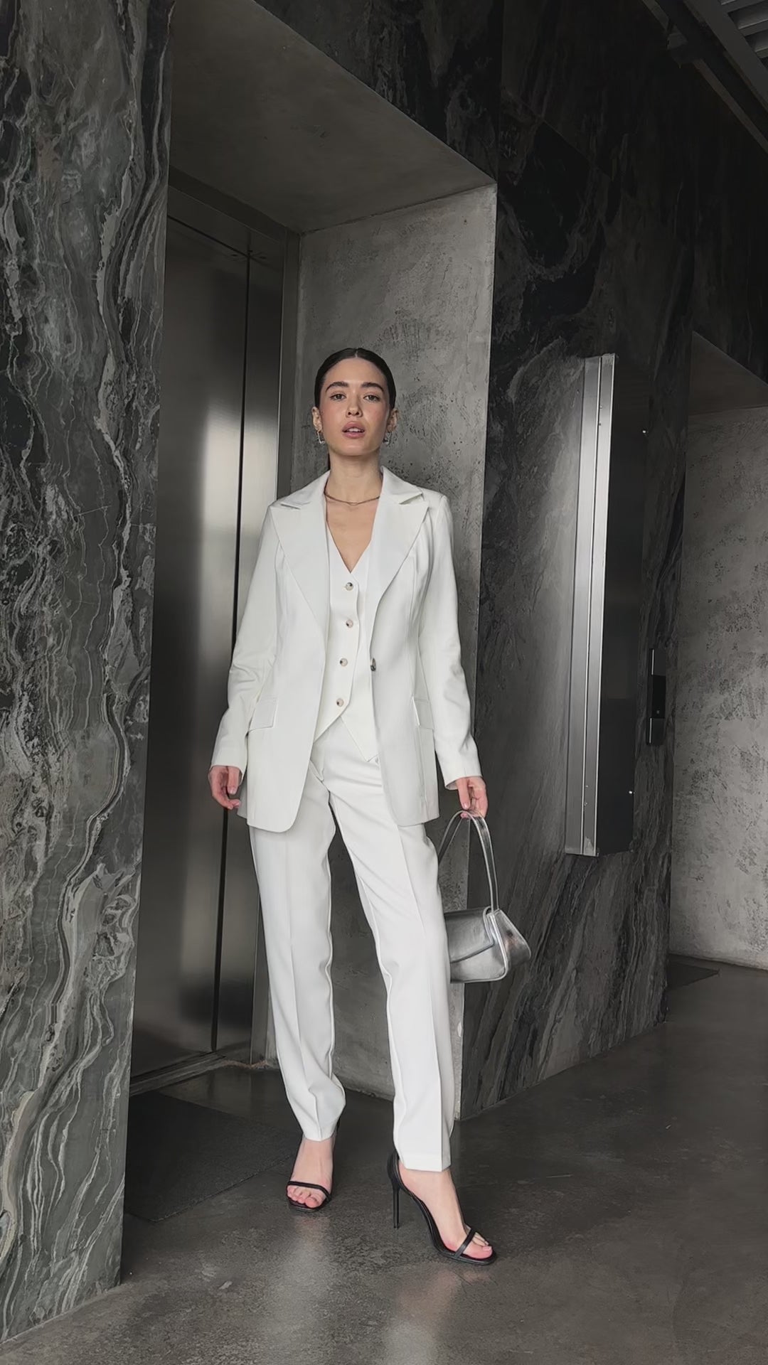 Classic White formal 3-piece pantsuit for women: blazer, waistcoat, regular pants