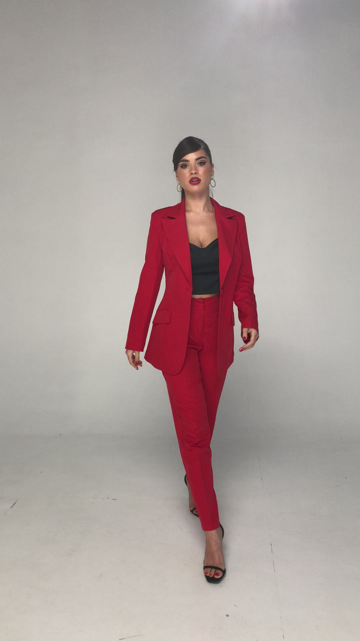 Red Elegant and Classy 2-piece blazer trouser pantsuit for women