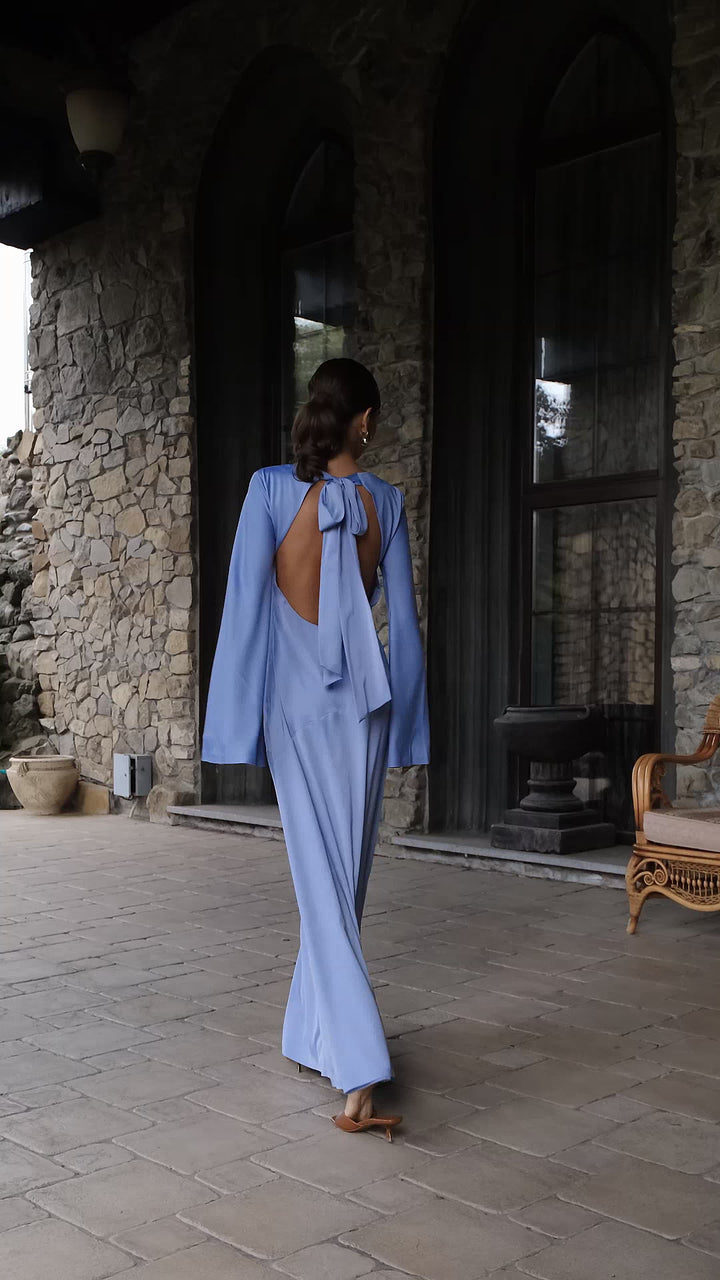 Moon Satin Maxi Dress Blue