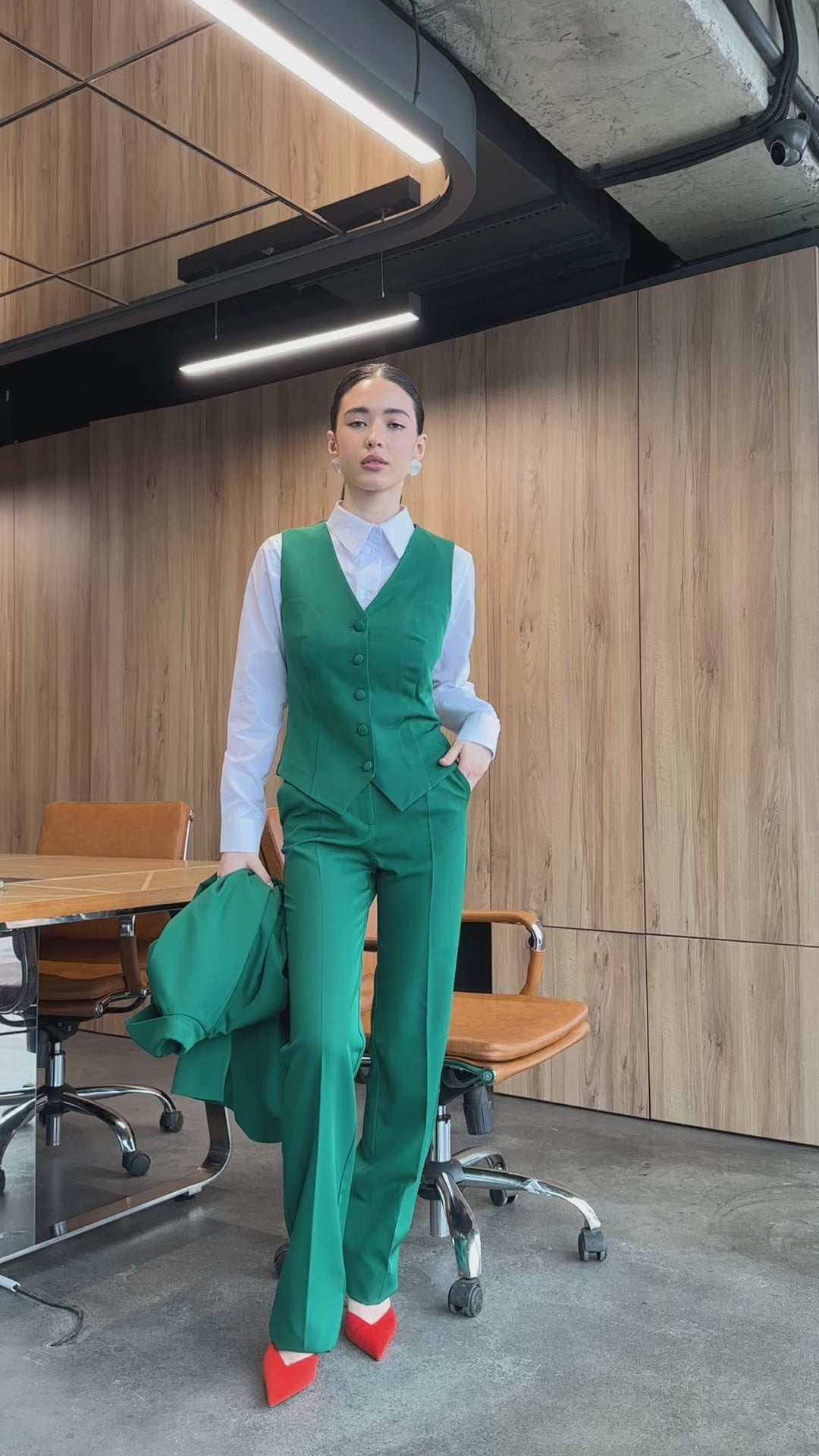 Emerald Green elegant 3-piece waistcoat pantsuit for tall women