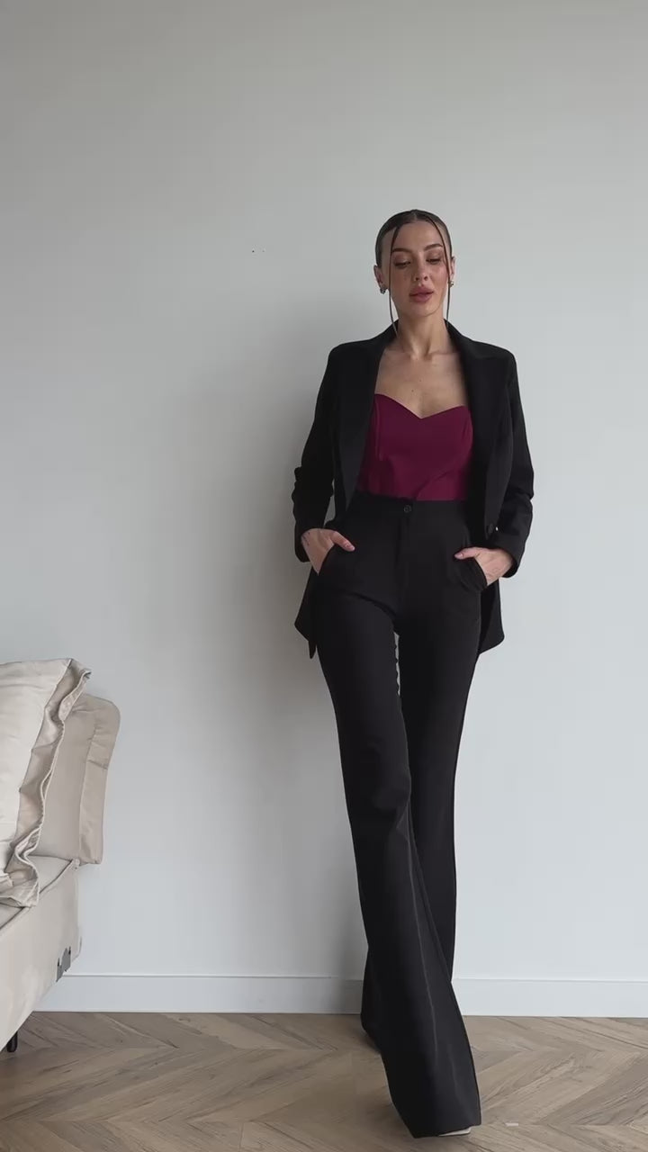 Black Peplum Blazer Suit