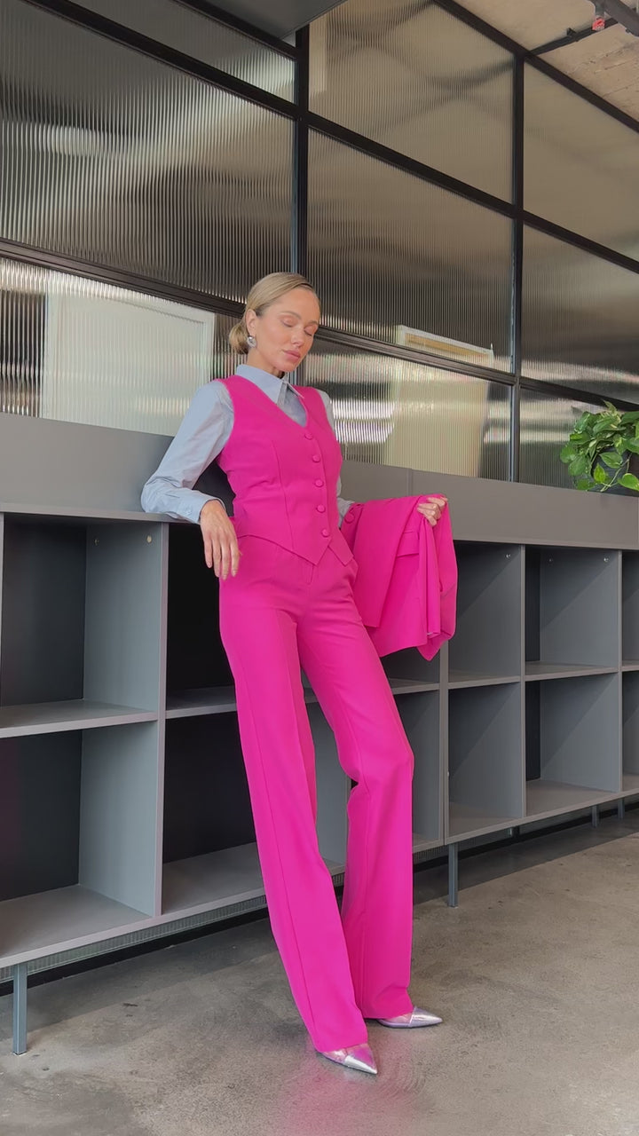 Hot Pink elegant 3-piece waistcoat pantsuit for tall women