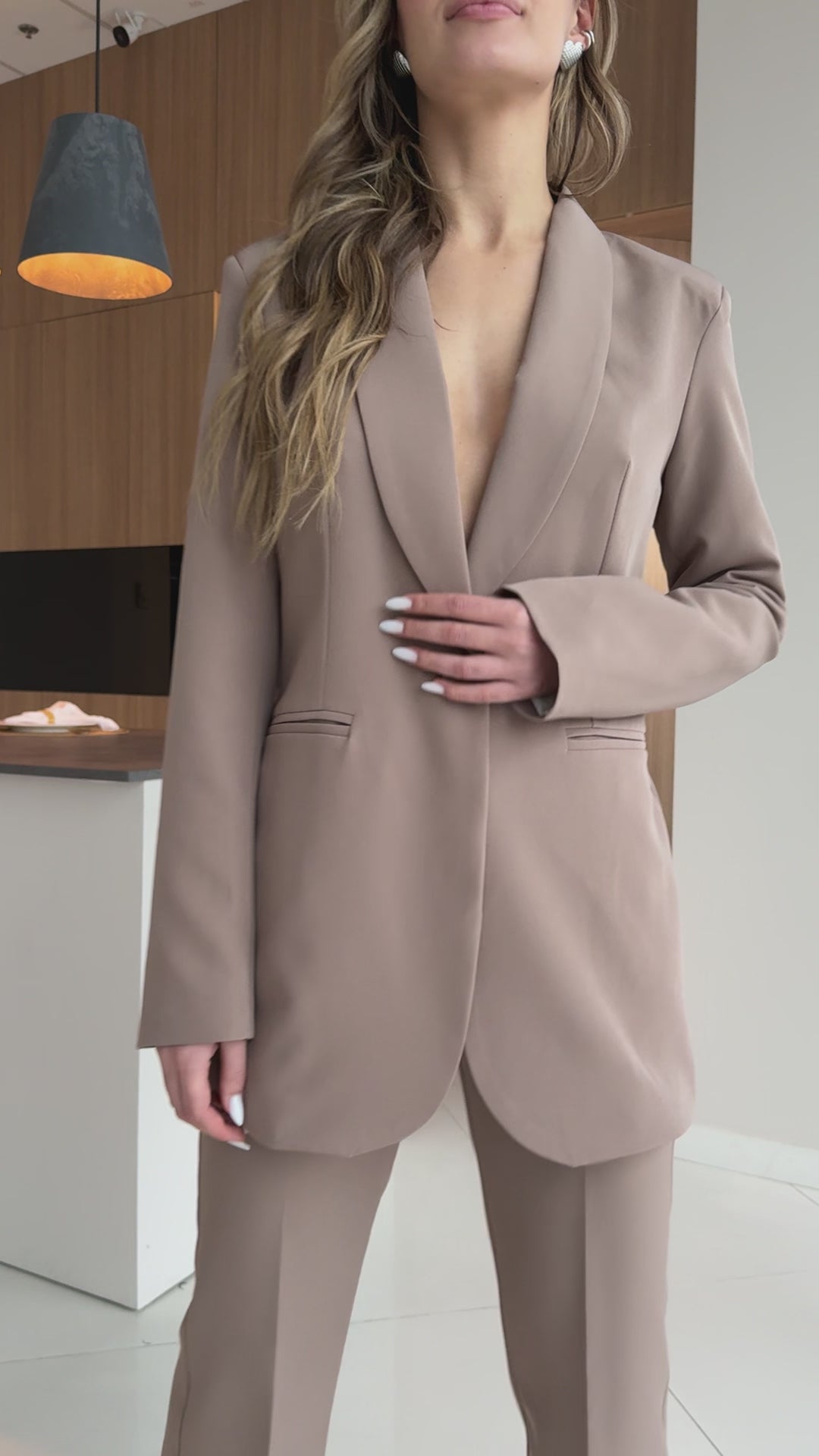 Mocco Beige fitted pantsuit for tall women