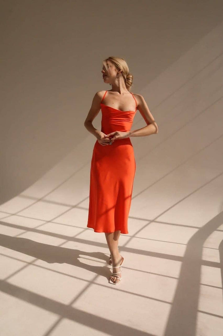 Orange silk slip dress