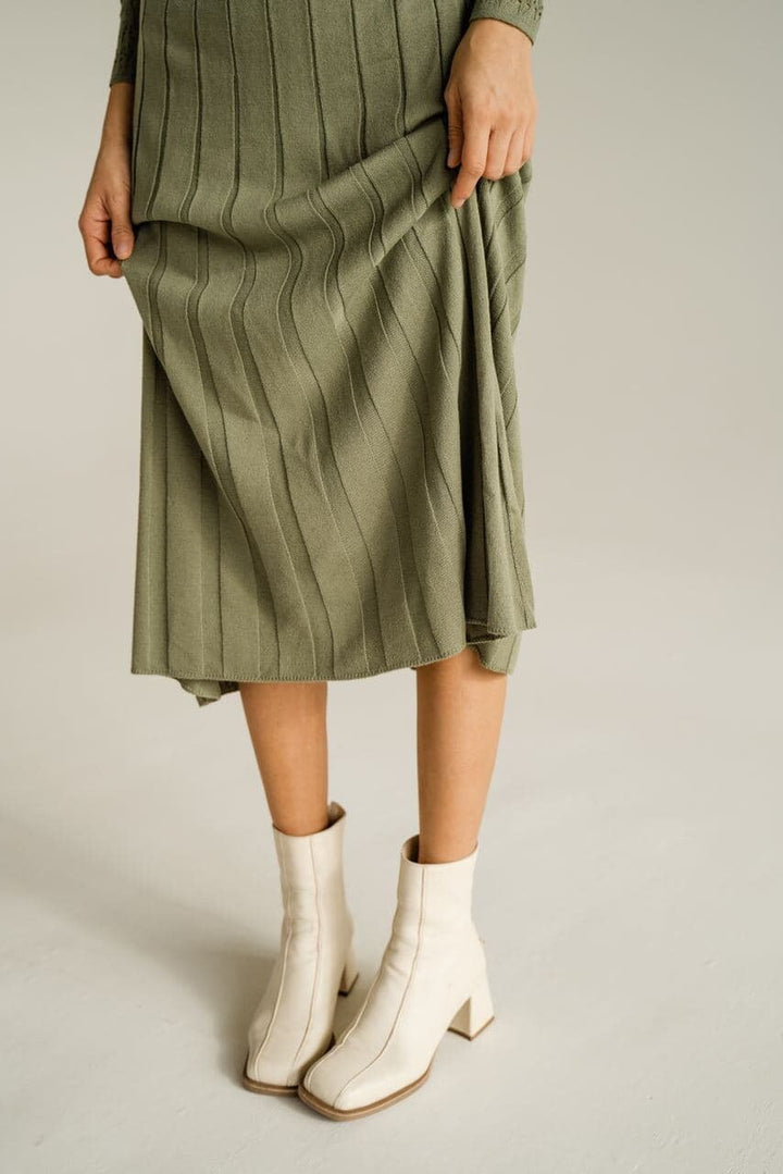 Olive Green Knit Hollow Out Dress