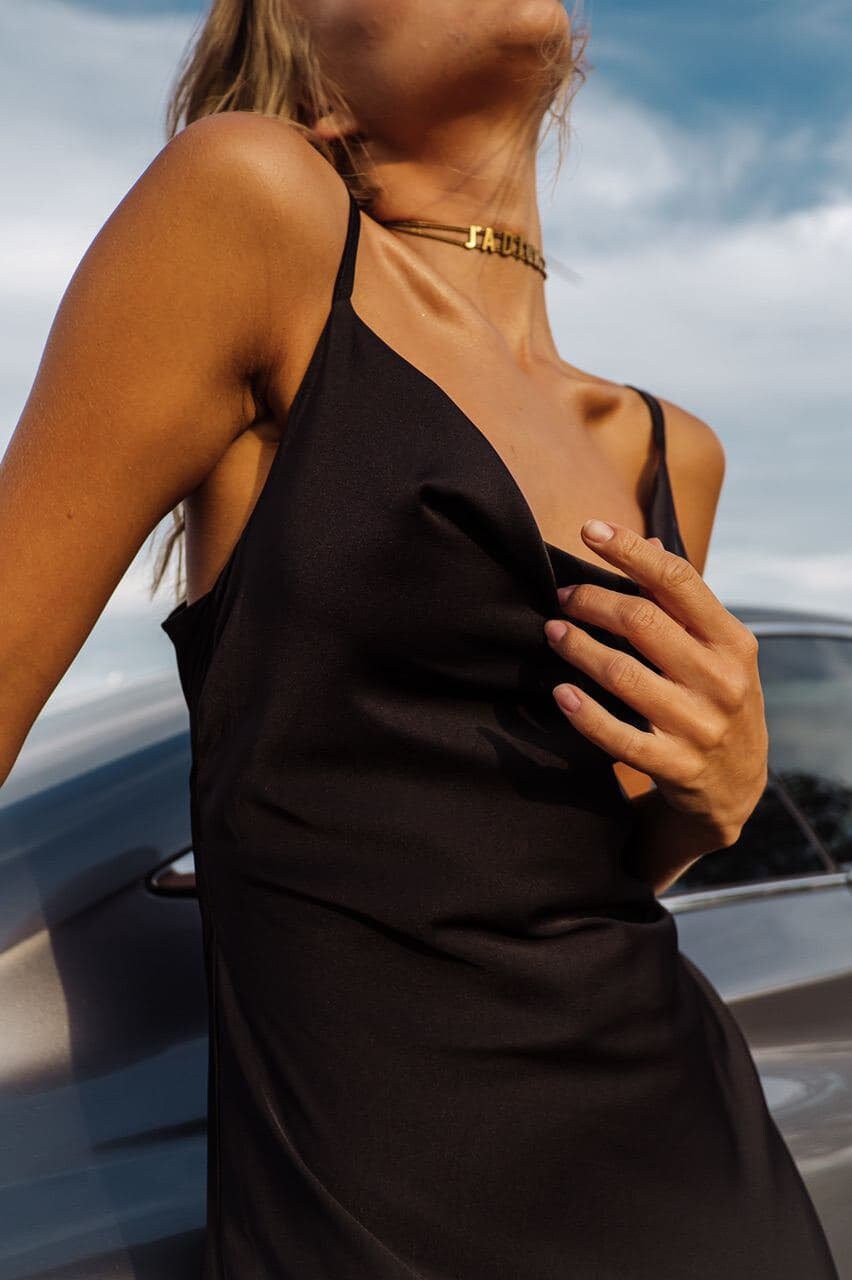 Black classic Silk Slip Dress